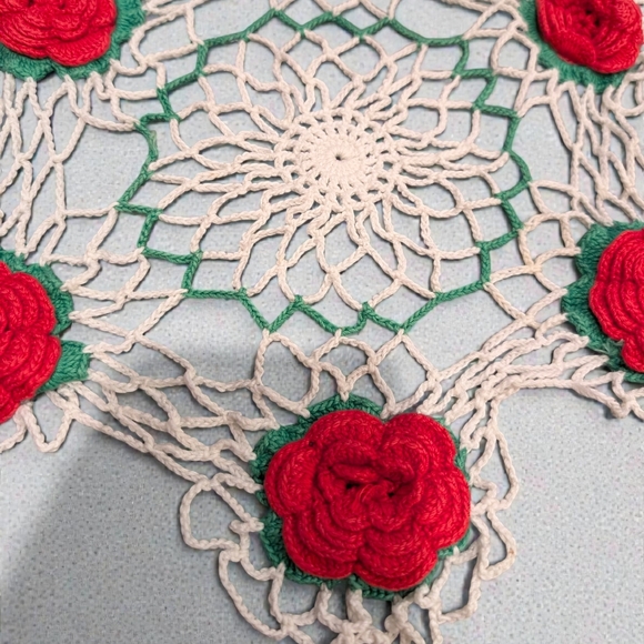 Crochet Doily with Red Roses - Picture 2 of 3